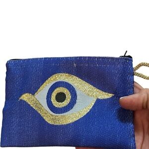 Evil Eye & Blue and Gold design small coin purse or make up bag